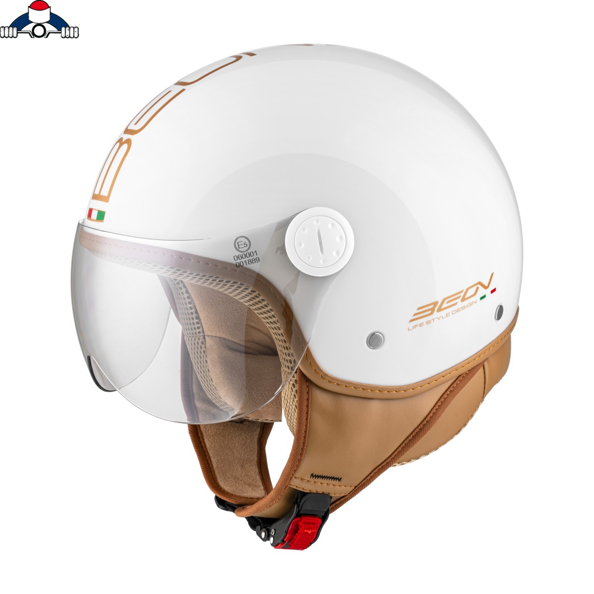 HELM BEON DESIGN GLANS WIT / BRUIN LUXE XL