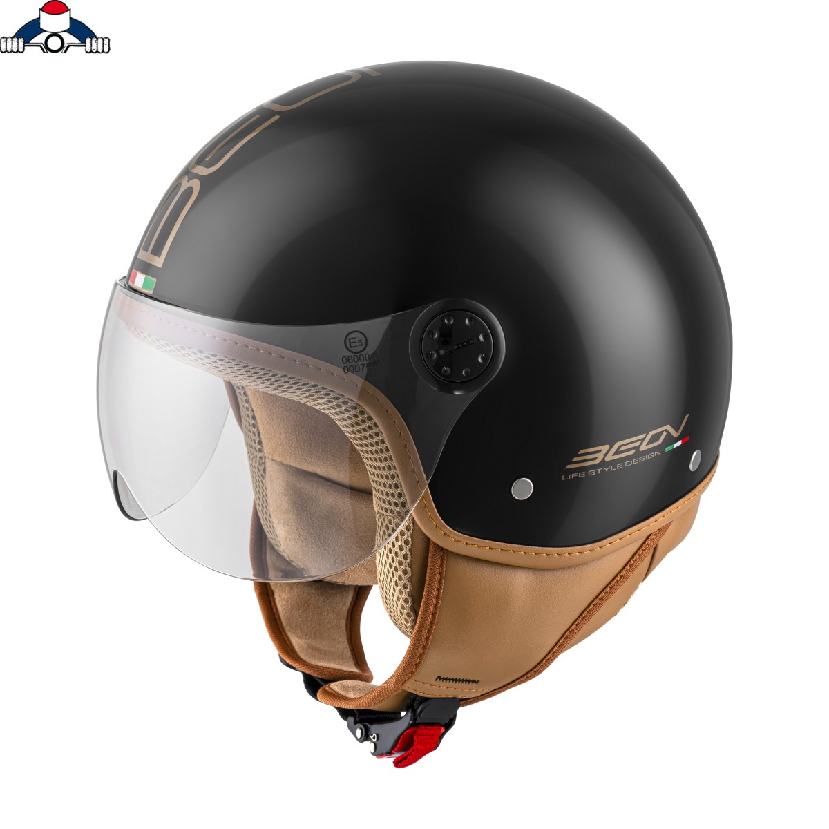 HELM BEON DESIGN GLANS ZWART / BRUIN LUXE XL